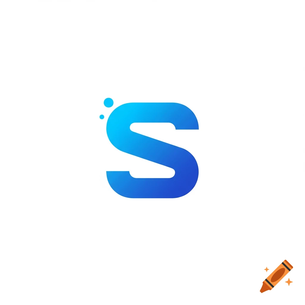 A blue gradient letter S logo with small dots.