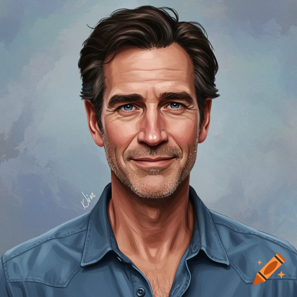 Portrait of a middle-aged man with blue eyes and brown hair, smiling slightly.