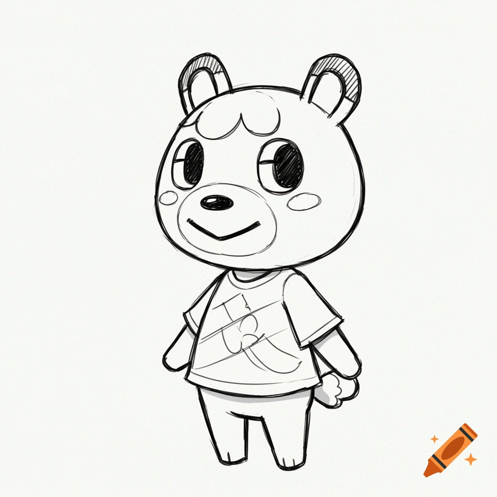 Sketch of an Animal Crossing-style bear character.