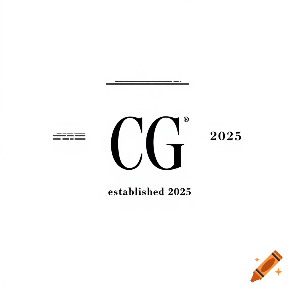 Black and white logo with initials CG, the text 'established 2025', and the number 2025, framed by horizontal lines.