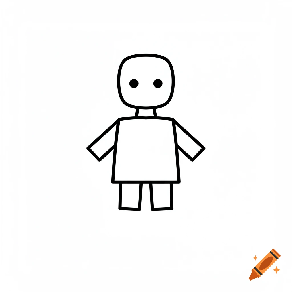 Simple line art drawing of a character made of shapes.