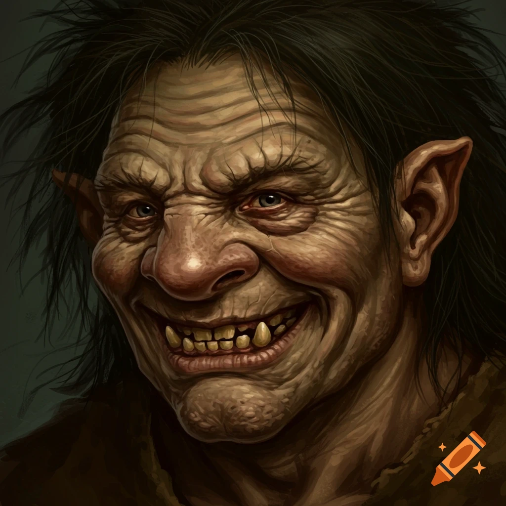 Close-up of a smiling troll face