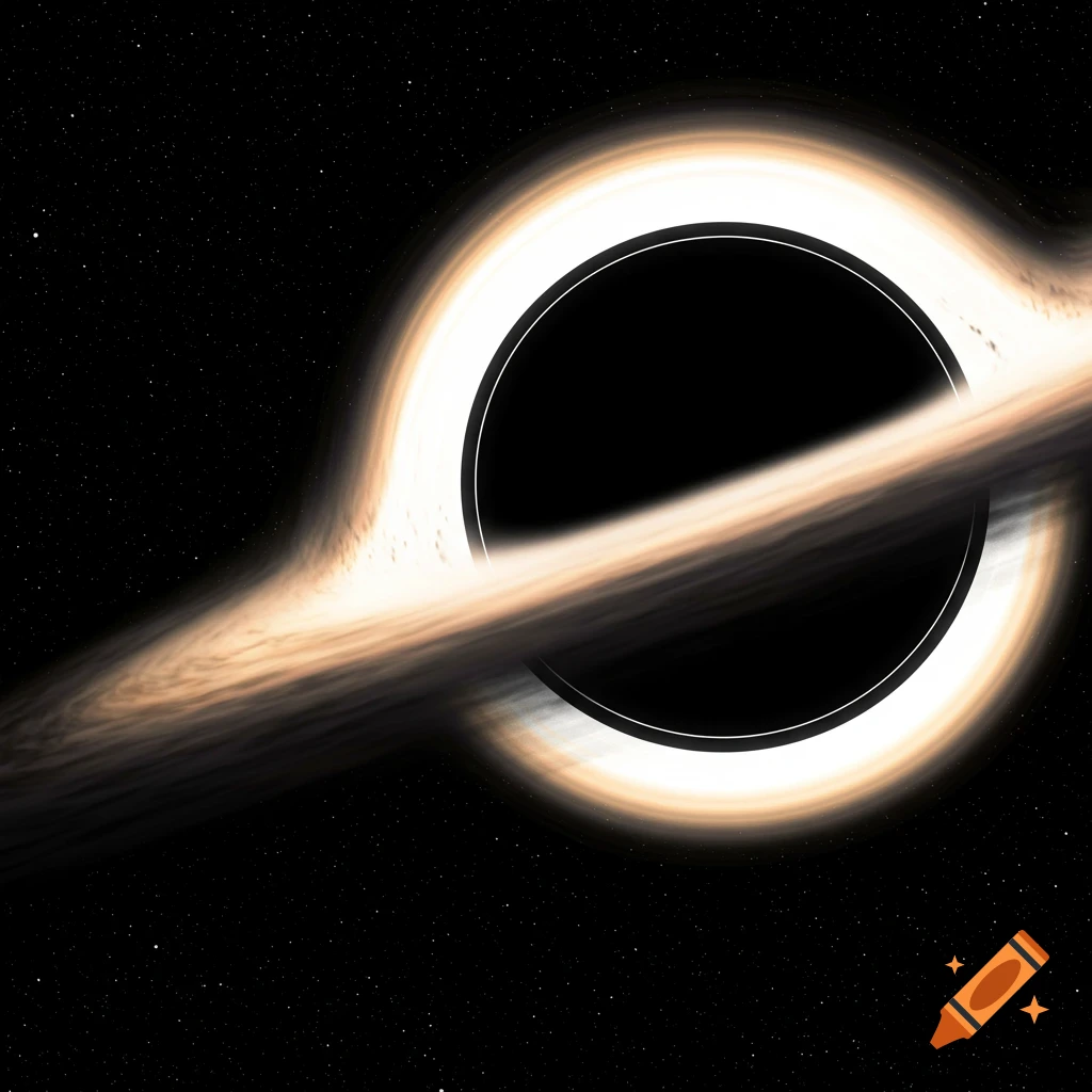 A black hole in the black void of space with an accretion disk.