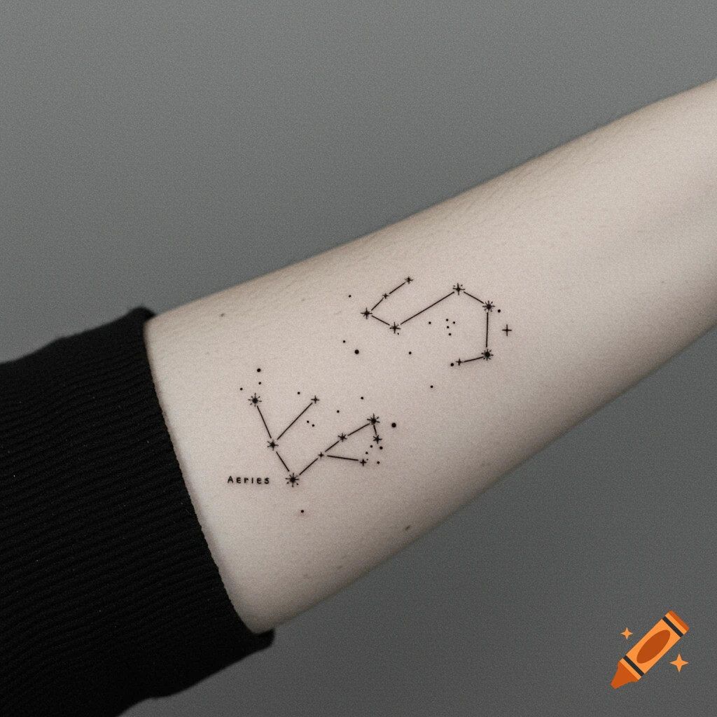 Minimalist Aries and Cancer constellation tattoos on an arm