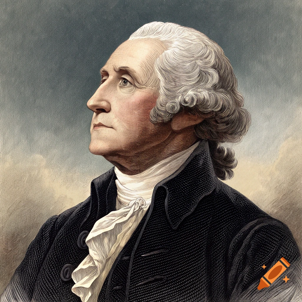 Portrait of George Washington in a historical illustration style