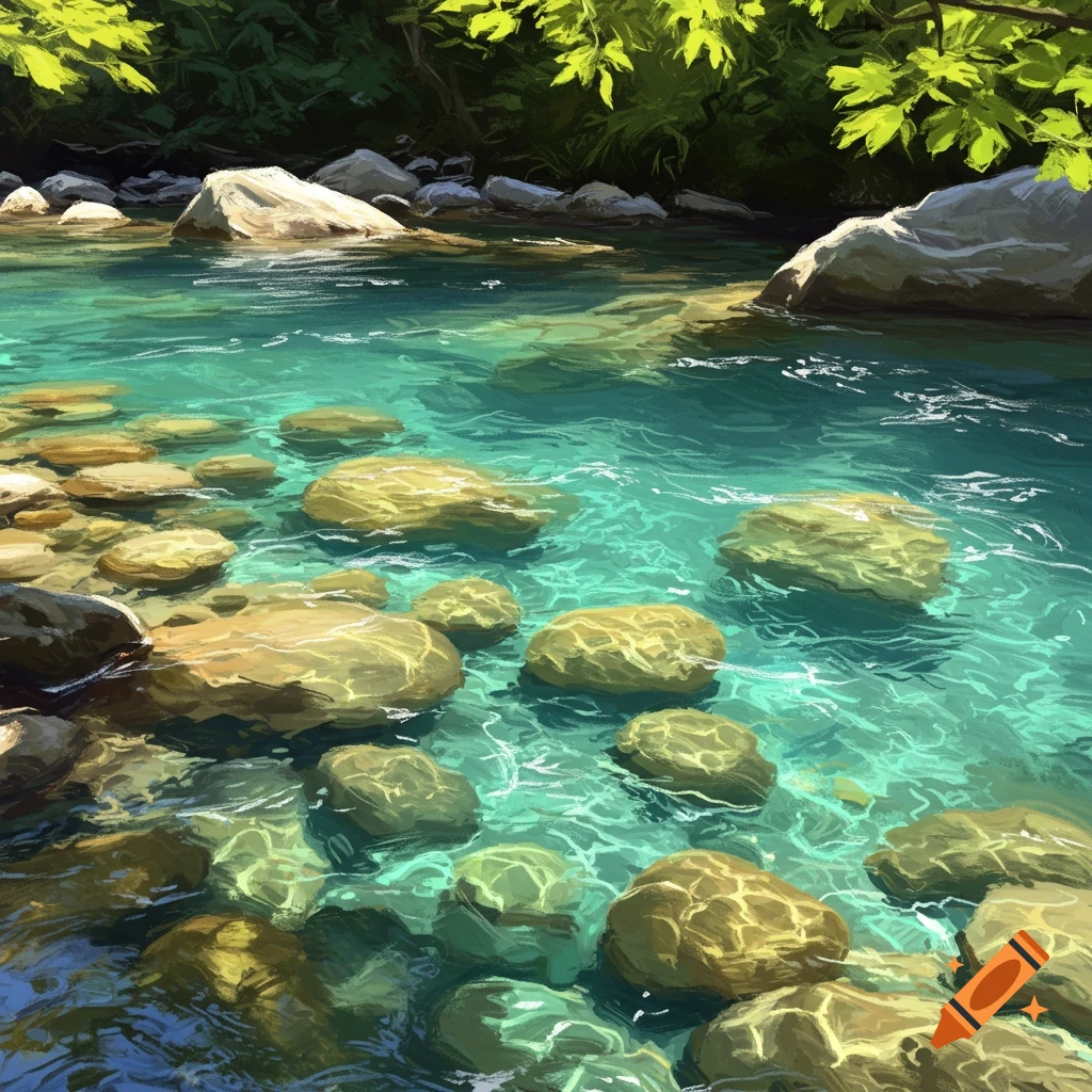 A clear stream flows over rocks.