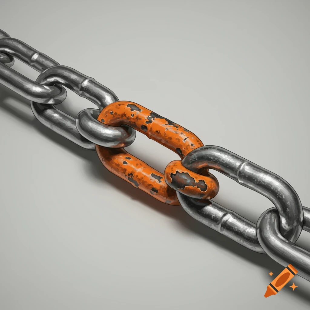A chain with one rusty orange link