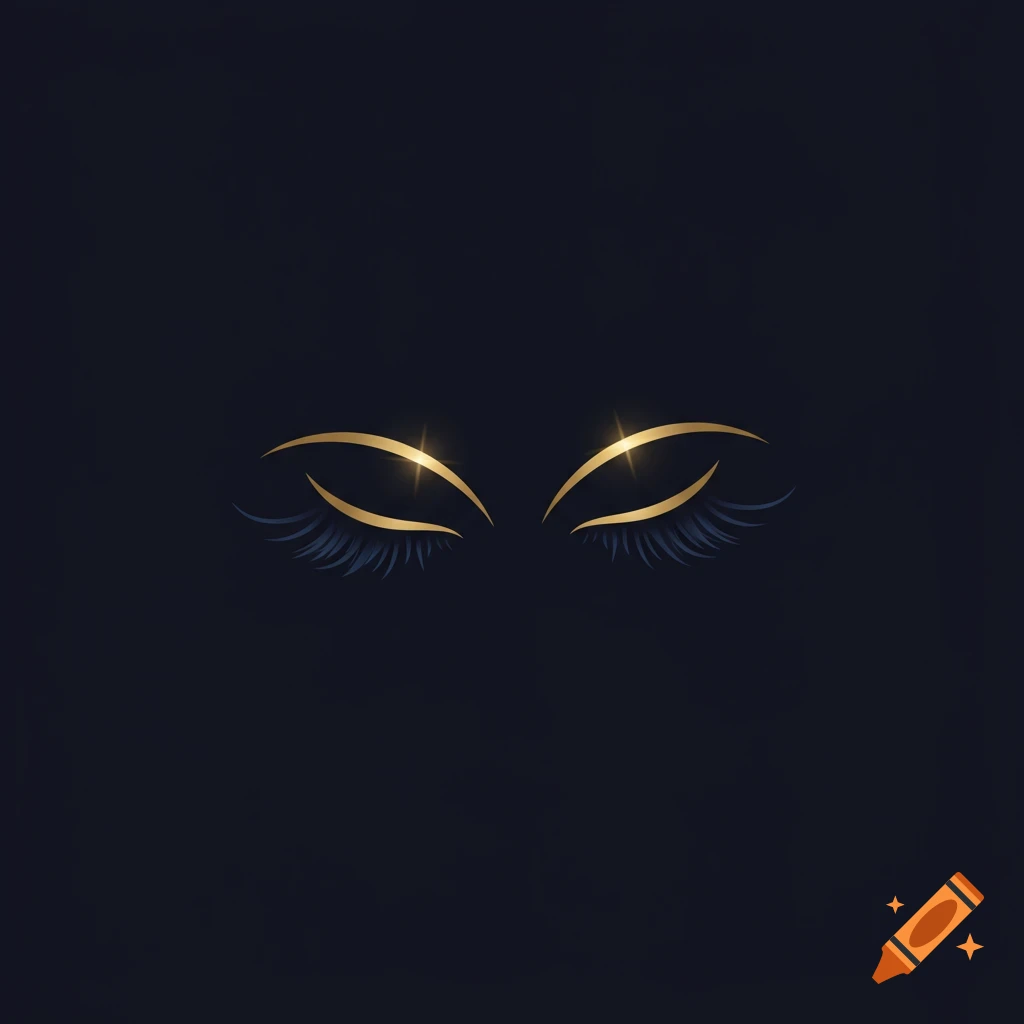 Stylized golden eyes with long dark eyelashes on a dark background.