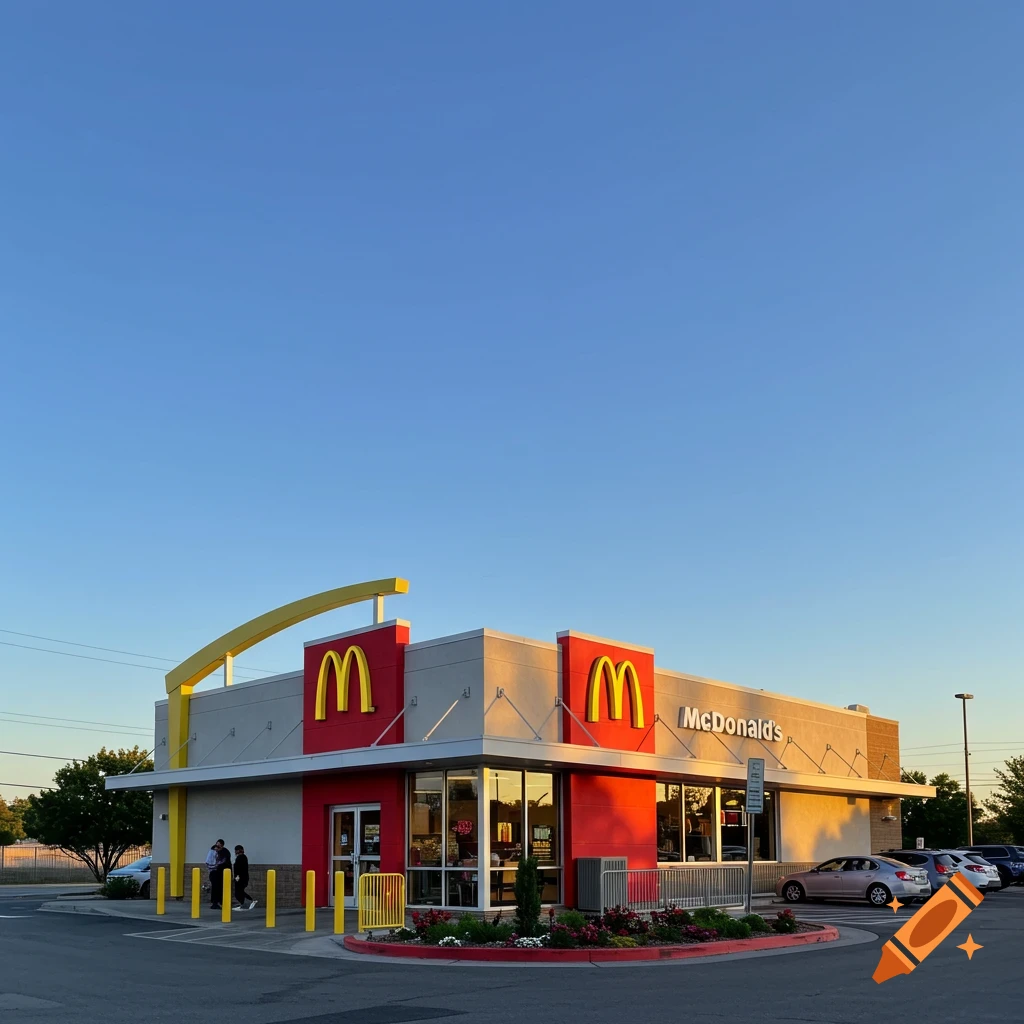 McDonald's restaurant building at sunset