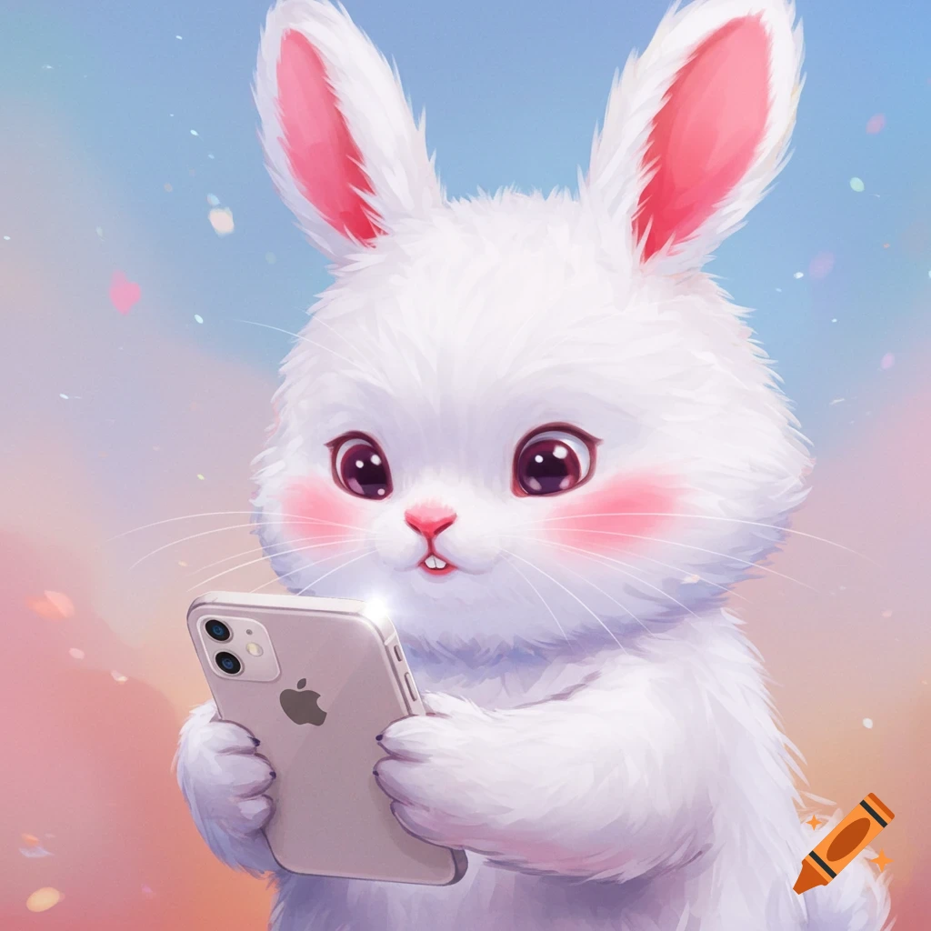 A cartoon rabbit holding a smartphone.