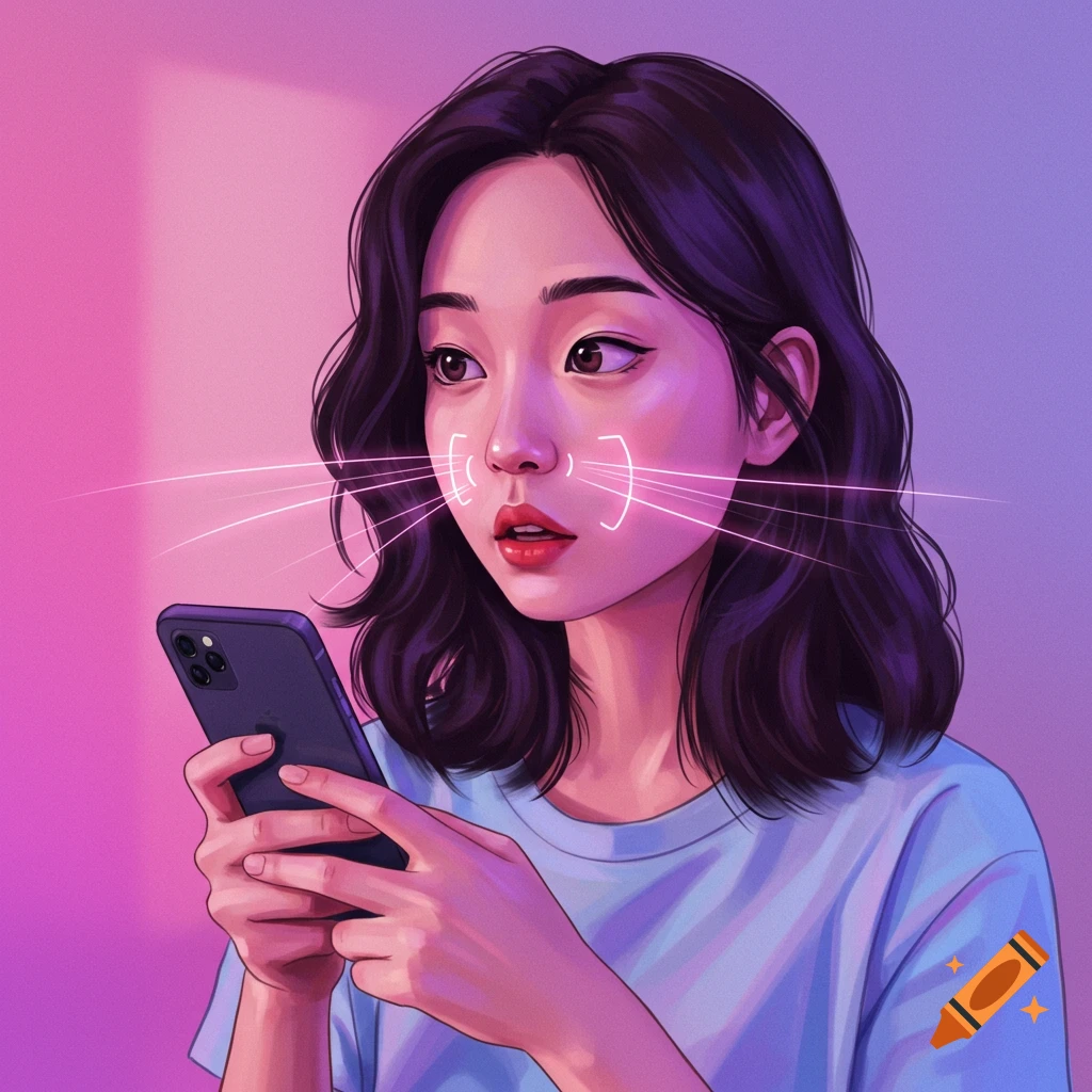 A person is looking at a phone with glowing lines scanning their face.