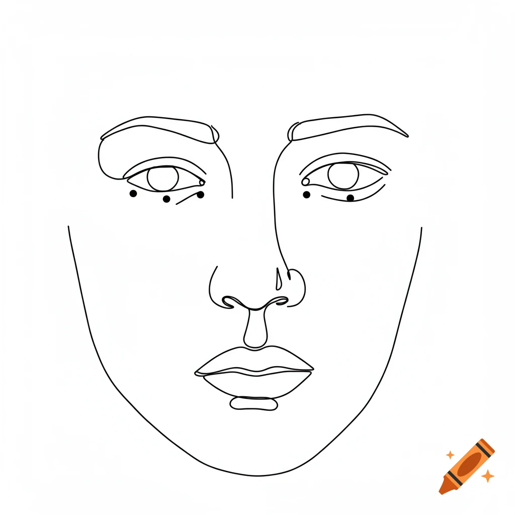 Minimalist black line drawing of a face with a stylized nose on a white background.