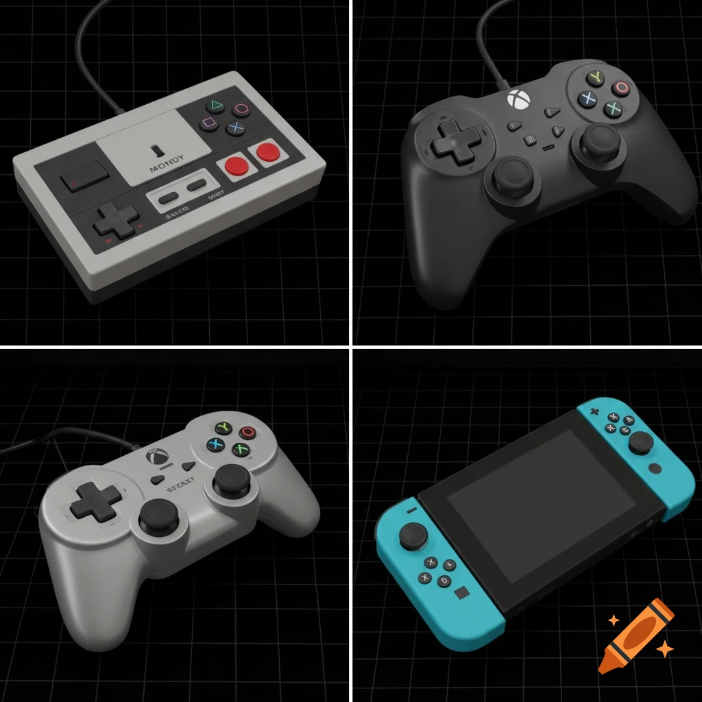 A grid showing four different video game controllers.