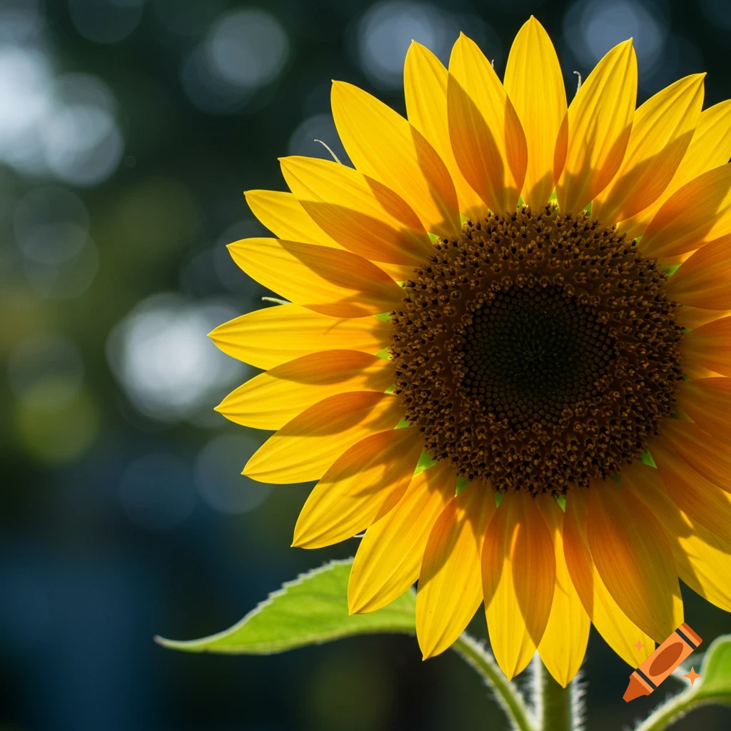Close-up of a sunflower head with petals lit by sunlight