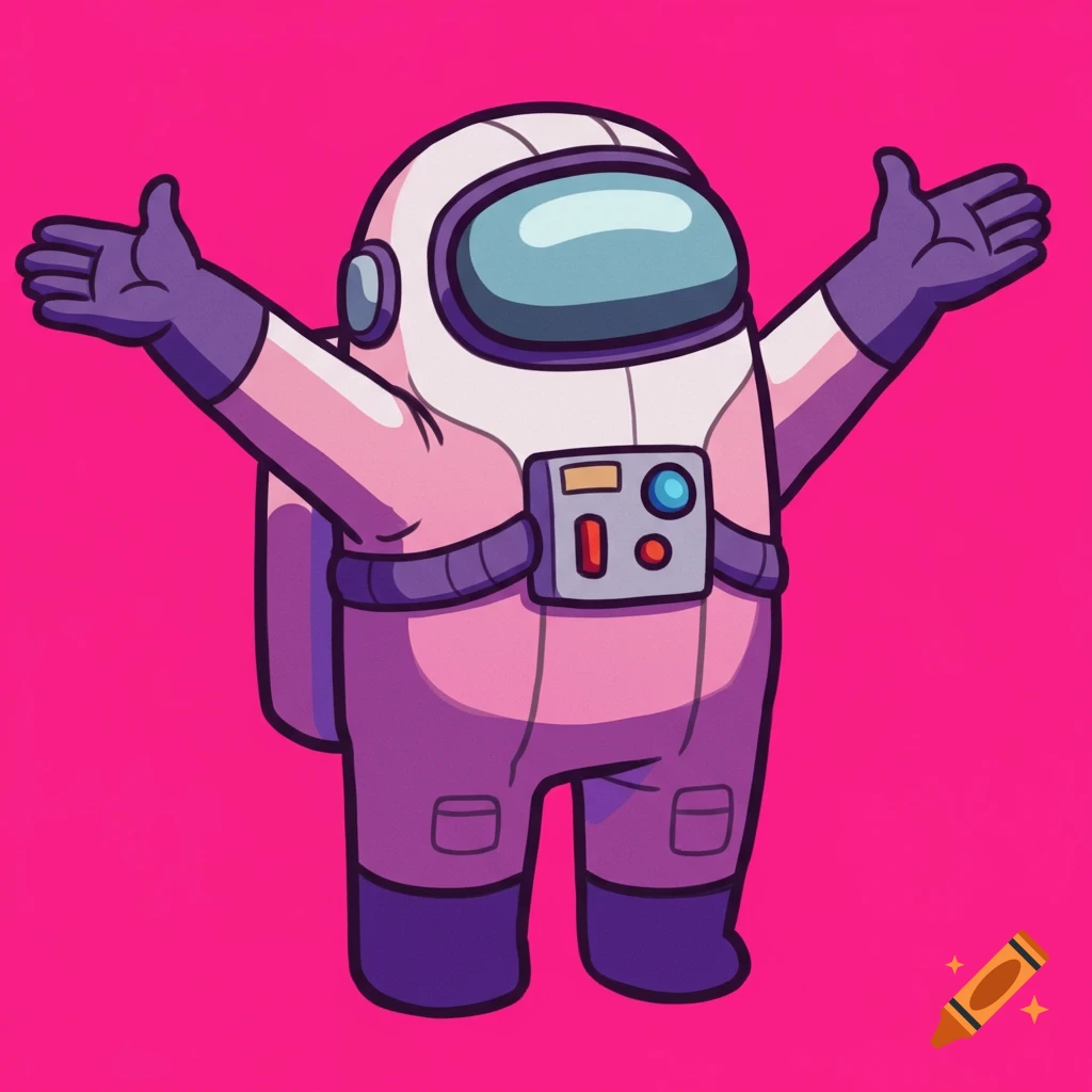 White Among Us crewmate standing with arms wide.