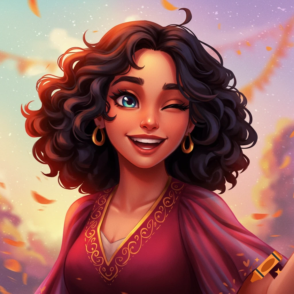 portrait of a winking woman with curly hair