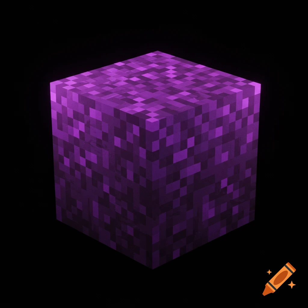 A purple pixelated block in the style of Minecraft dirt, isolated on a black background.