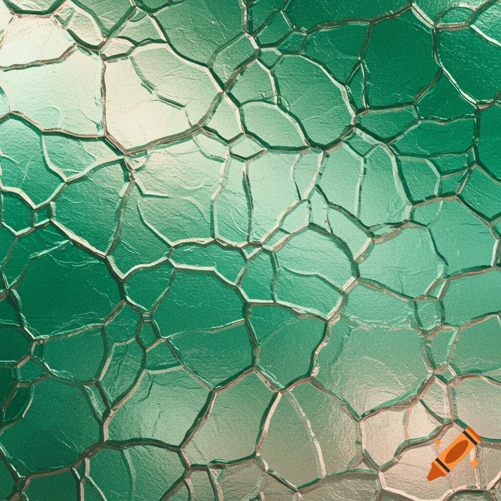 Close-up abstract texture resembling green and pink stained glass or cracked ice.