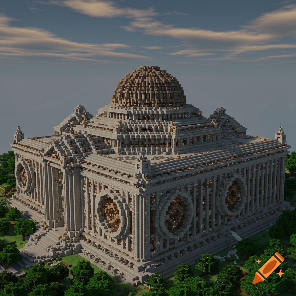 Large Minecraft building with a dome and complex facade
