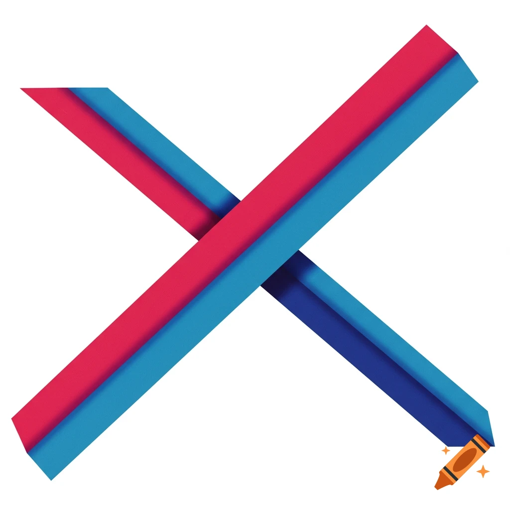 Red and blue lines intersecting to form an X.