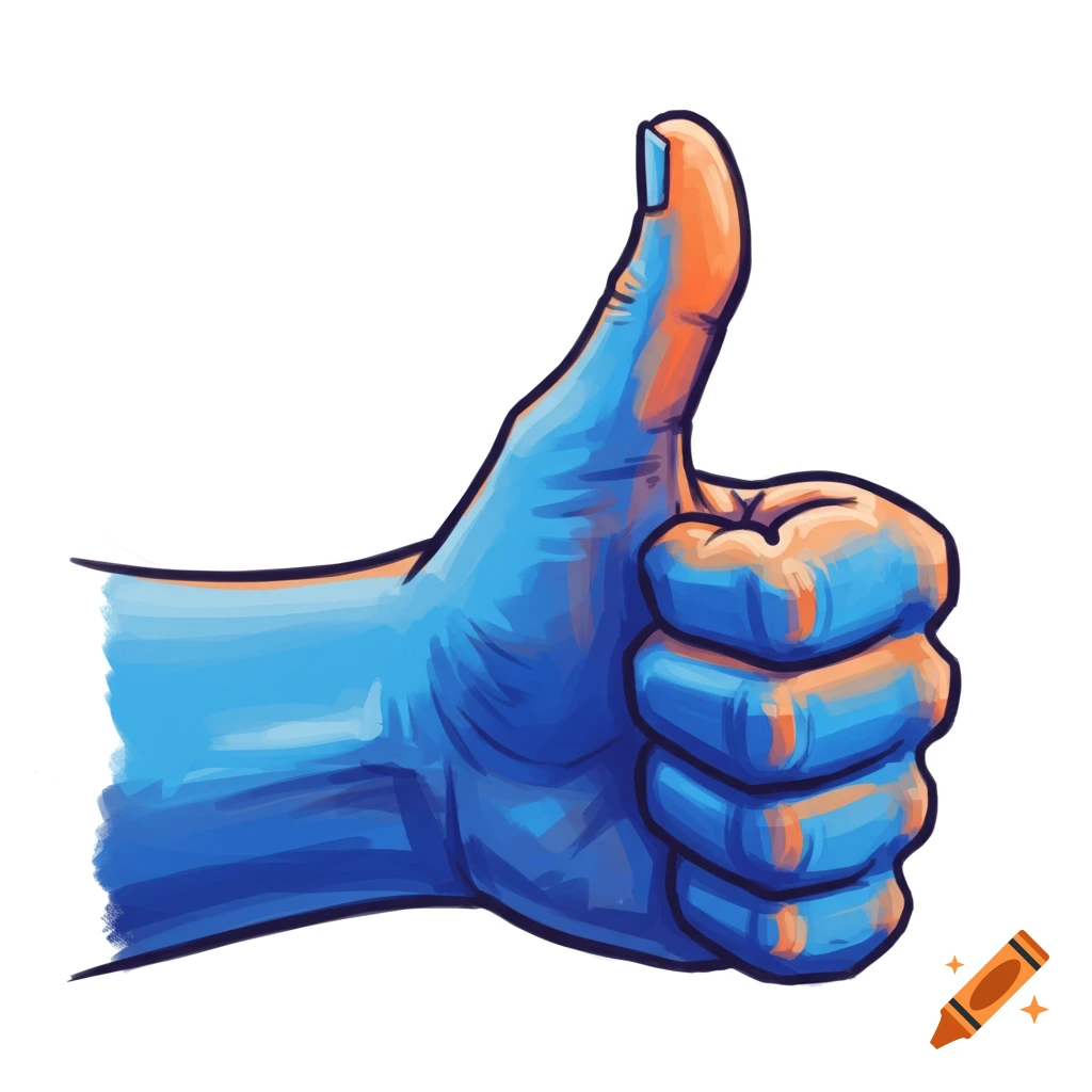 a blue hand giving a thumbs up