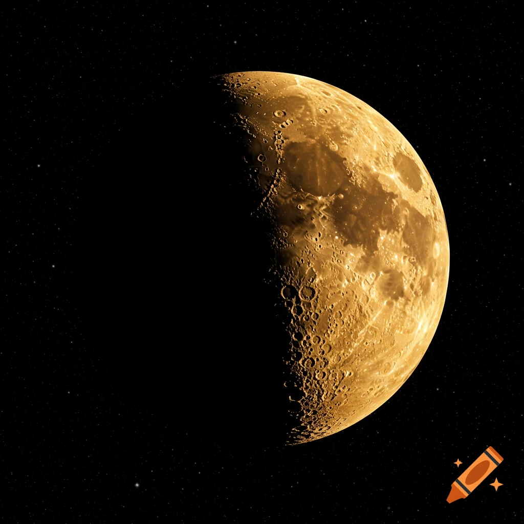 A golden gibbous moon against a black starry sky.