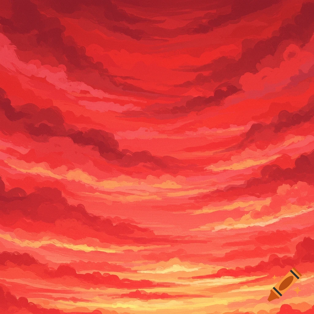 Red and orange clouds in a dramatic sky.