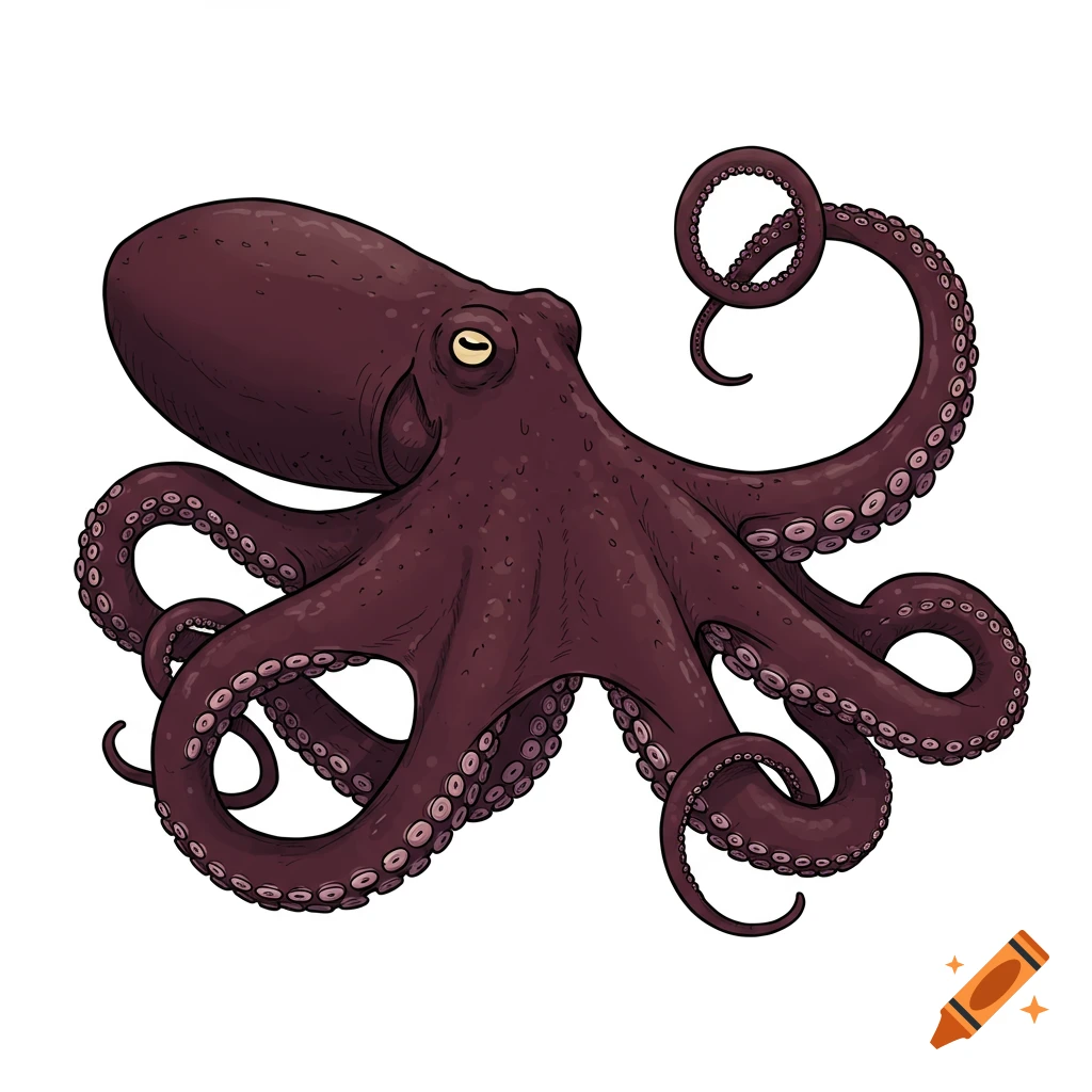 Drawing of a purple octopus.