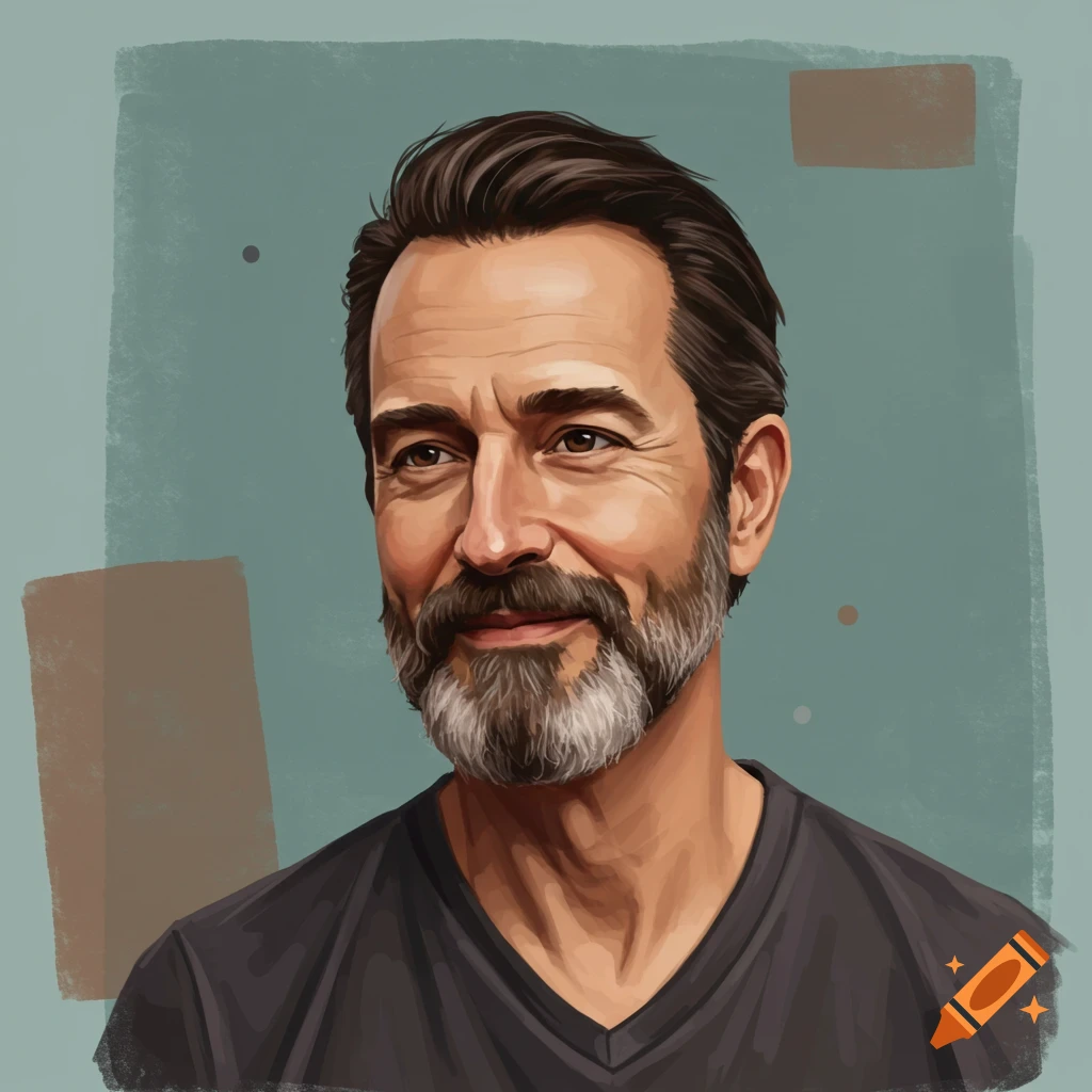 A man with a beard looking left