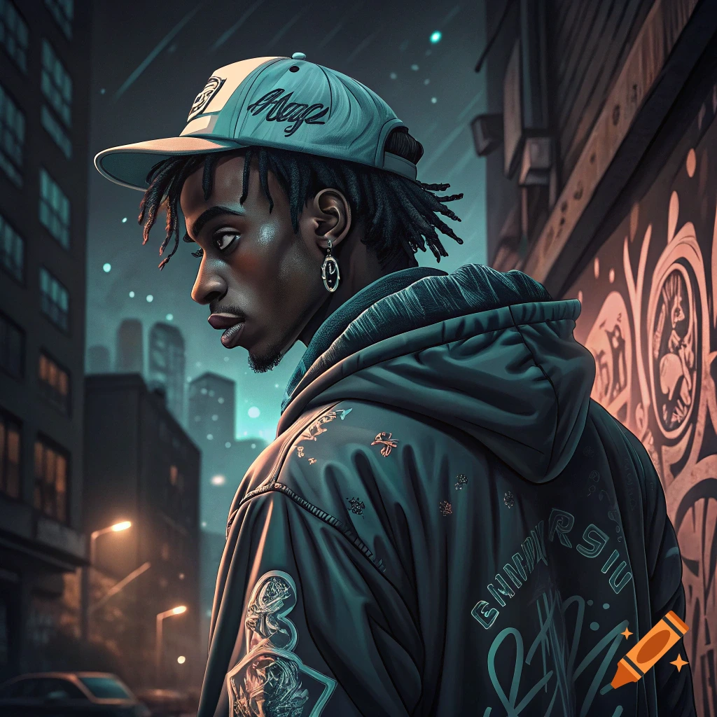 Portrait of a young man in a cap and jacket standing in an urban street at night.