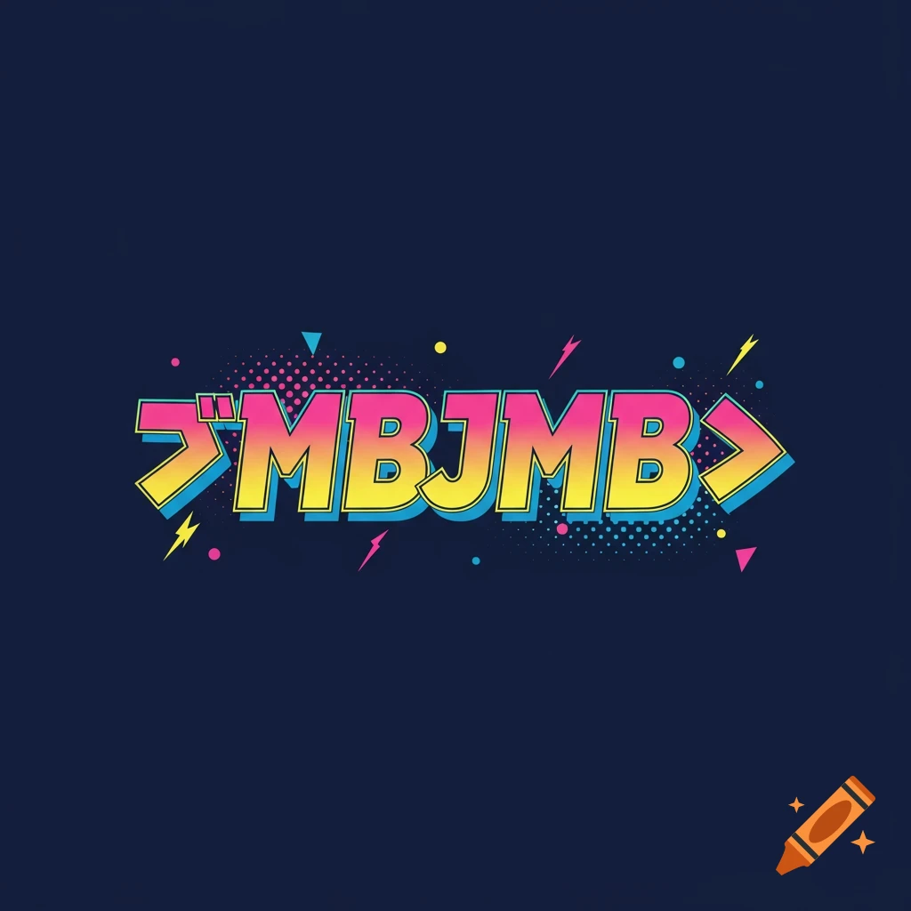 Stylized text 'MBJMB' in bright yellow and blue with accents, in an anime graphic style on a dark background.