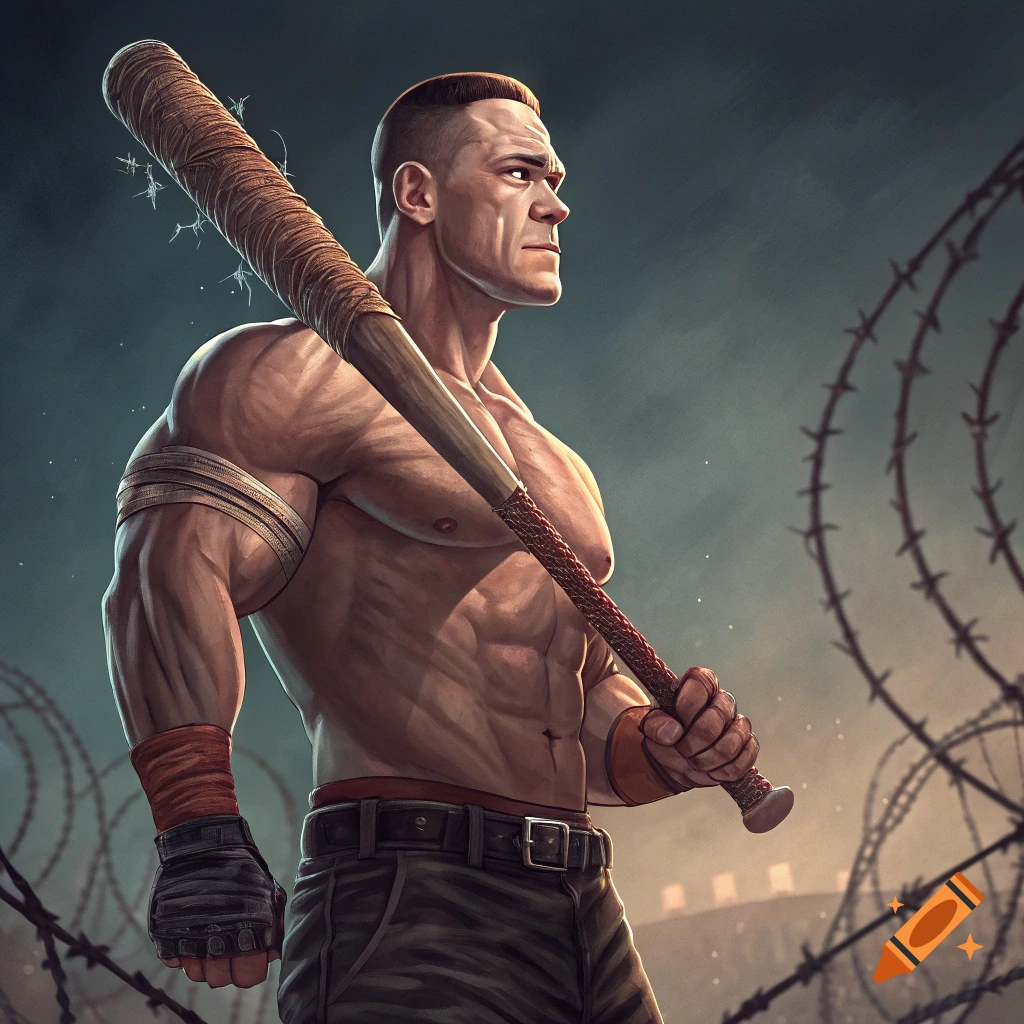 Illustration of John Cena holding a barbed wire bat