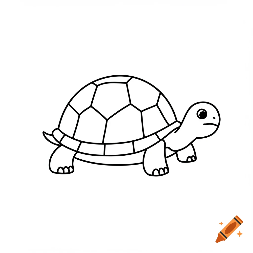 A simple line art cartoon drawing of a turtle.