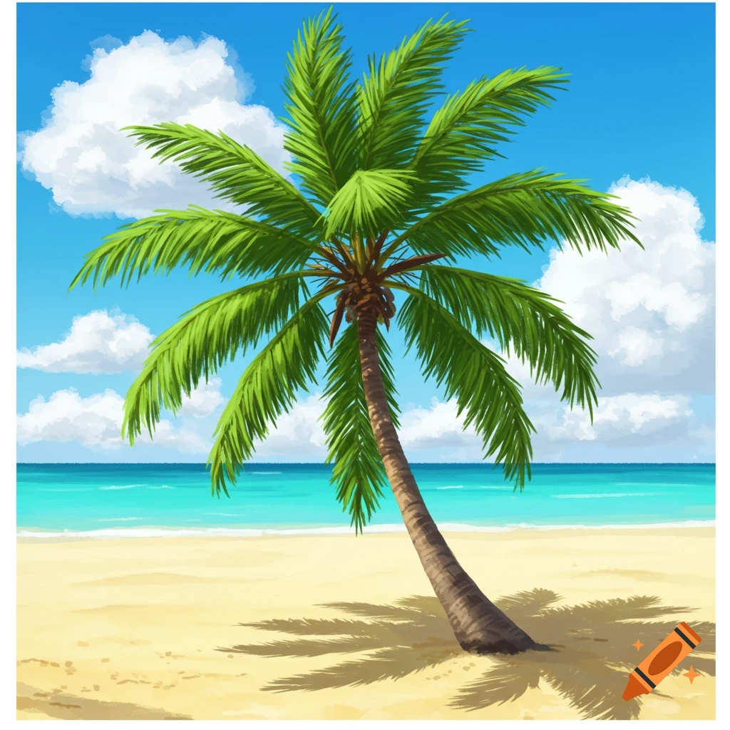 Palm tree on a sunny beach.