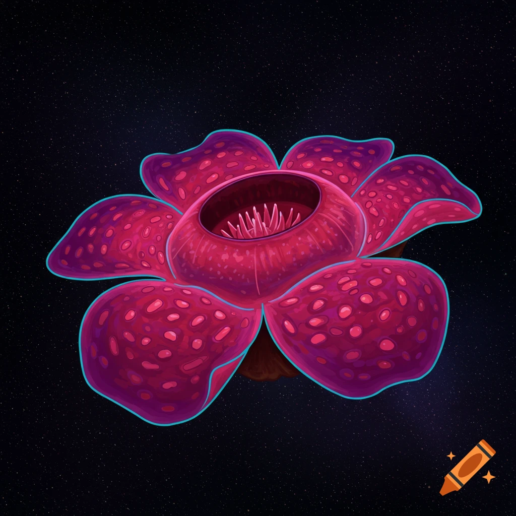 A large rafflesia flower floating in space with stars.