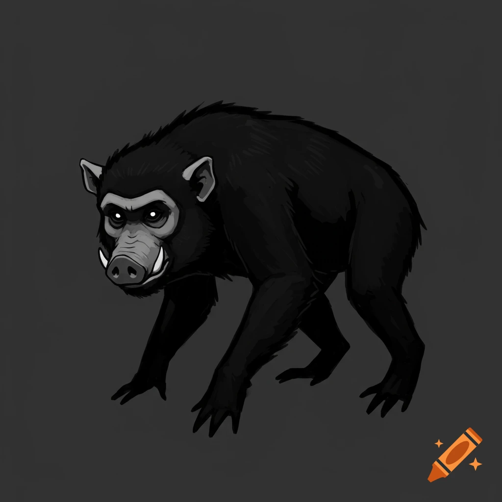 A black pig-monkey creature standing on all fours.