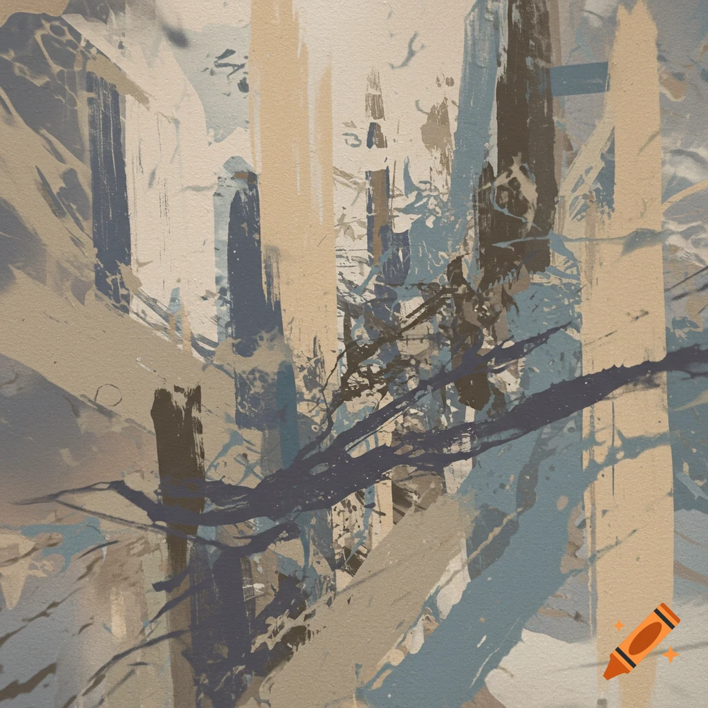 Abstract image with strokes and splatters in neutral colors.