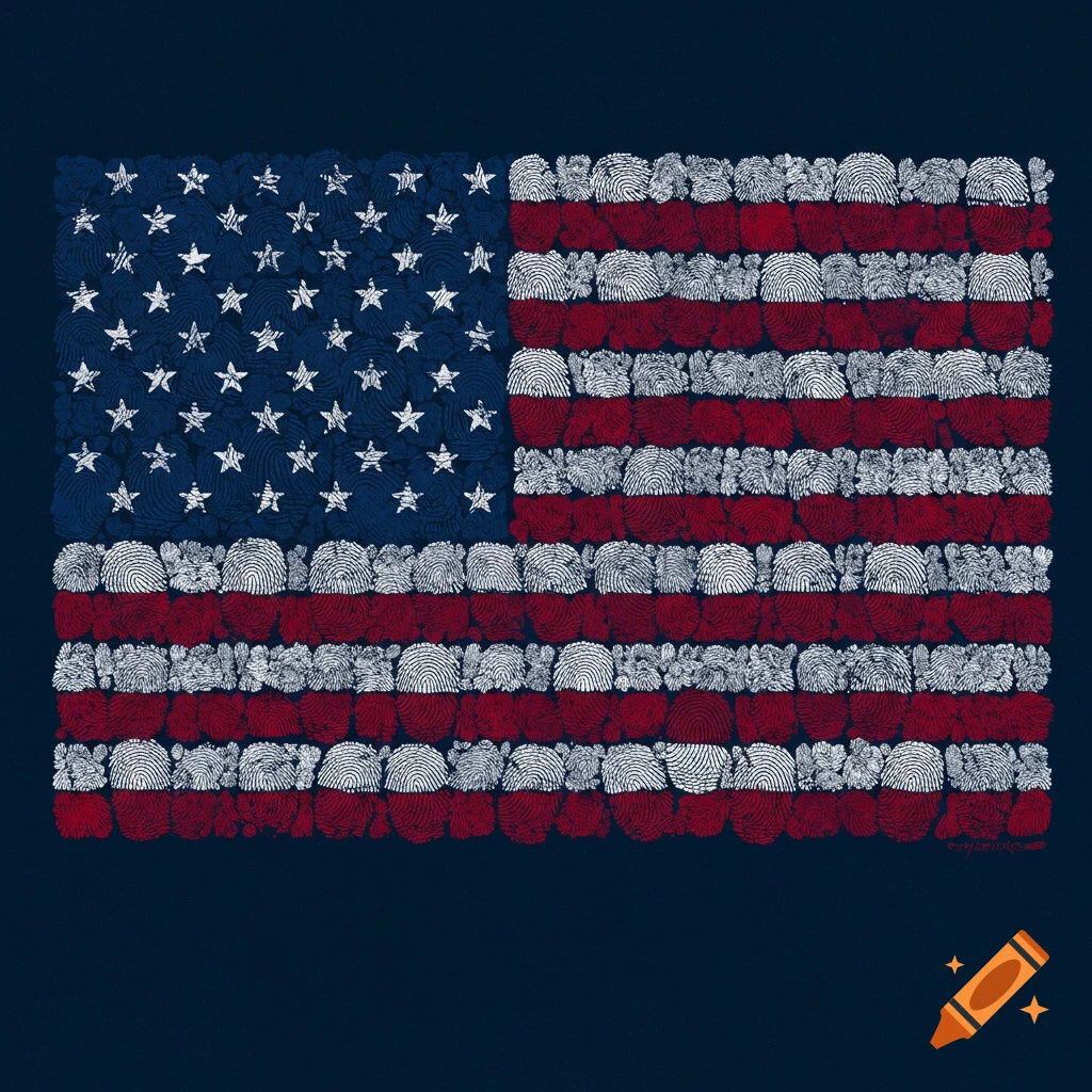 An American flag composed entirely of fingerprints.