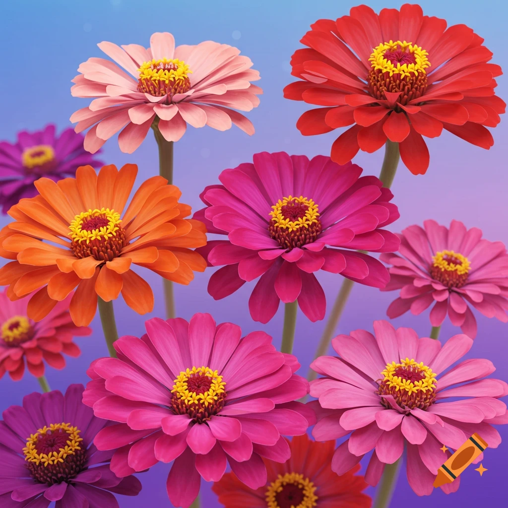 Colorful zinnias in a digital art style