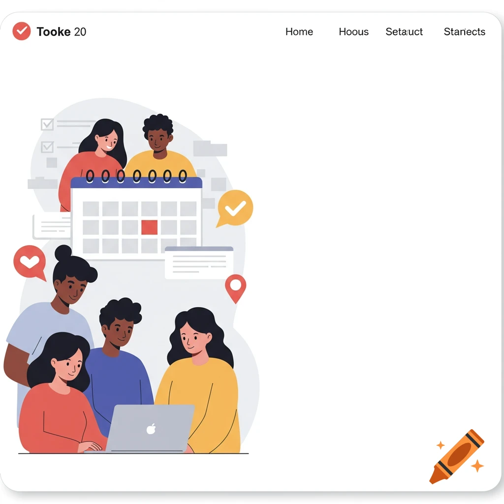 Flat illustration of diverse people planning with a laptop and calendar.