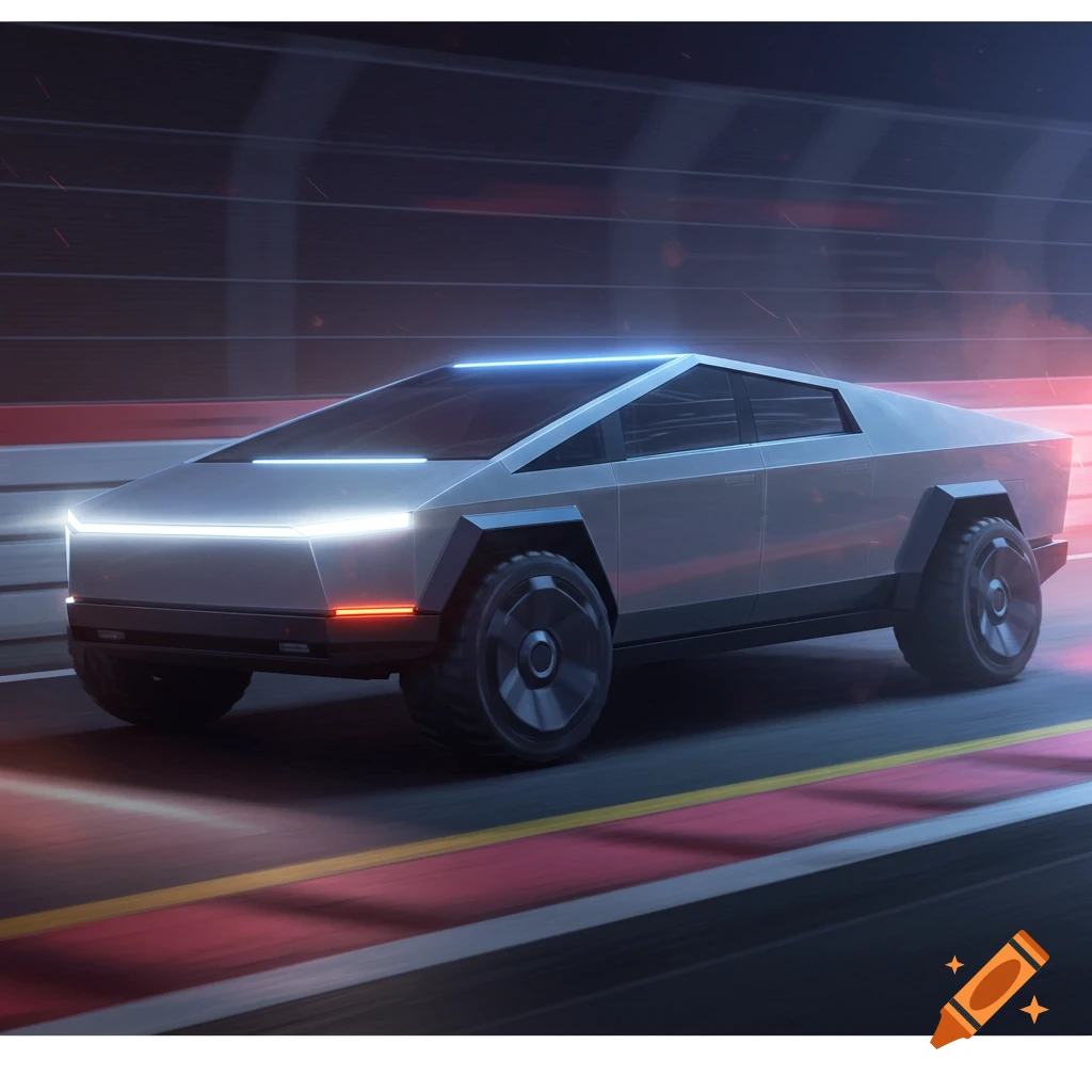 A futuristic vehicle resembling a race car driving on a track.