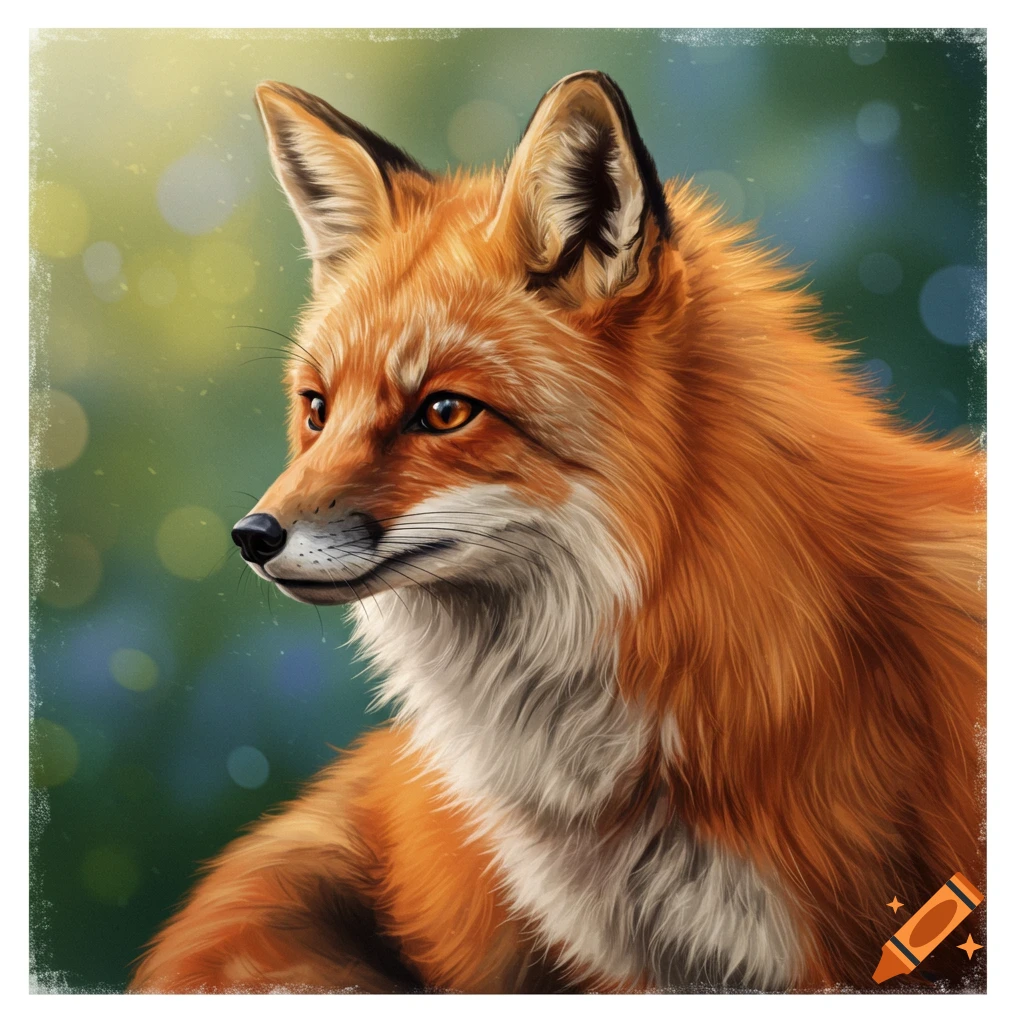 A close-up of a red fox looking left.