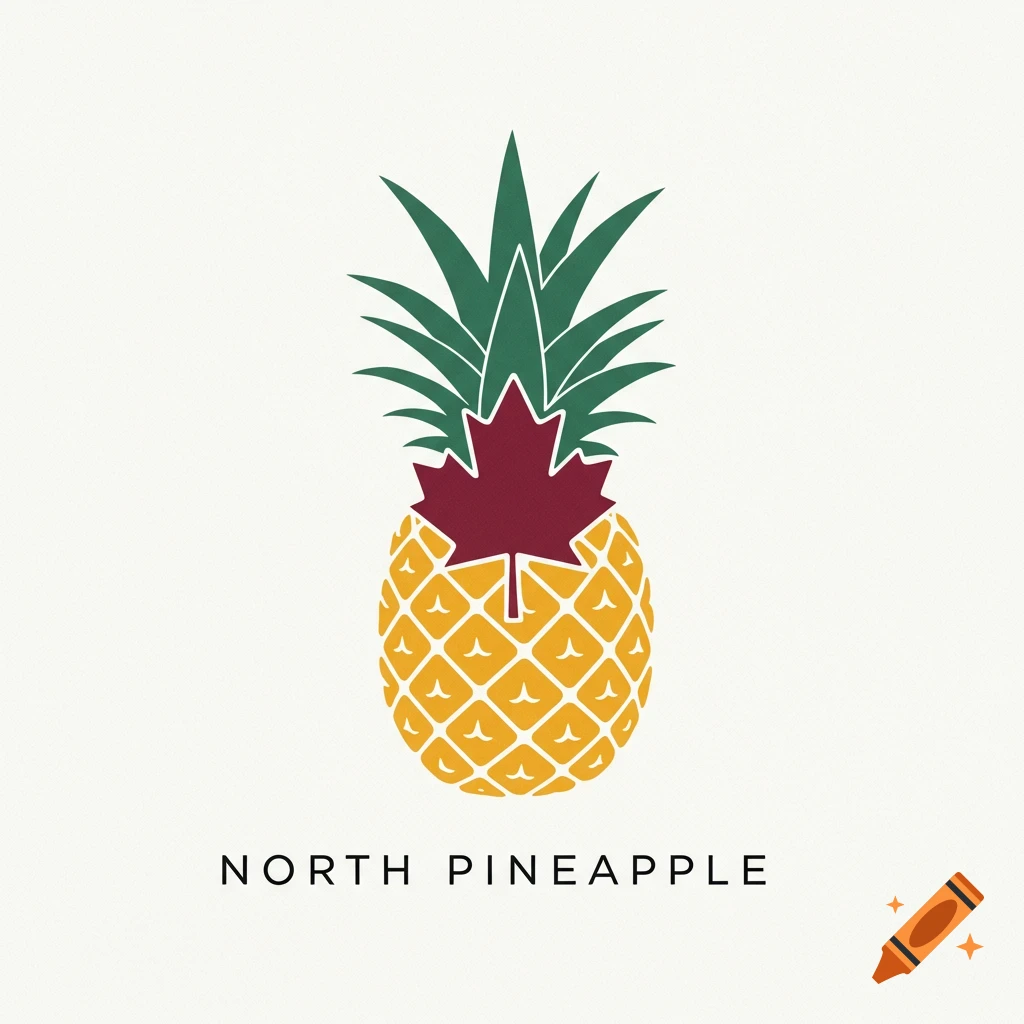 Minimalist logo of a pineapple with a burgundy maple leaf crown and text 'North Pineapple' below.
