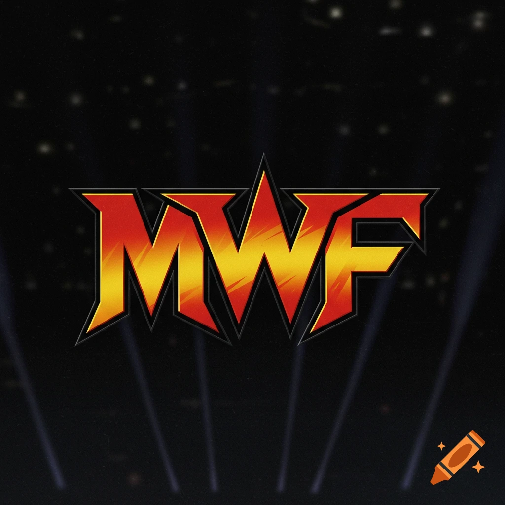 The letters 'MWF' in a red and yellow stylized wrestling-style logo on a dark background with lights.