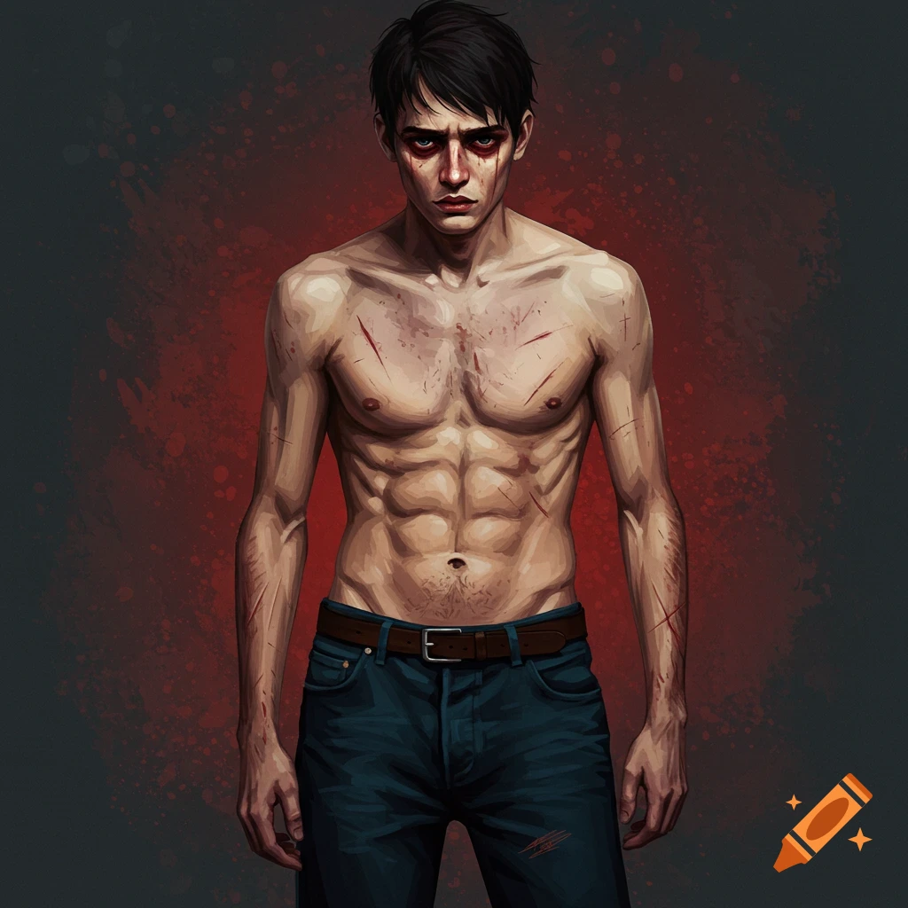 A man with dark hair and many scars.