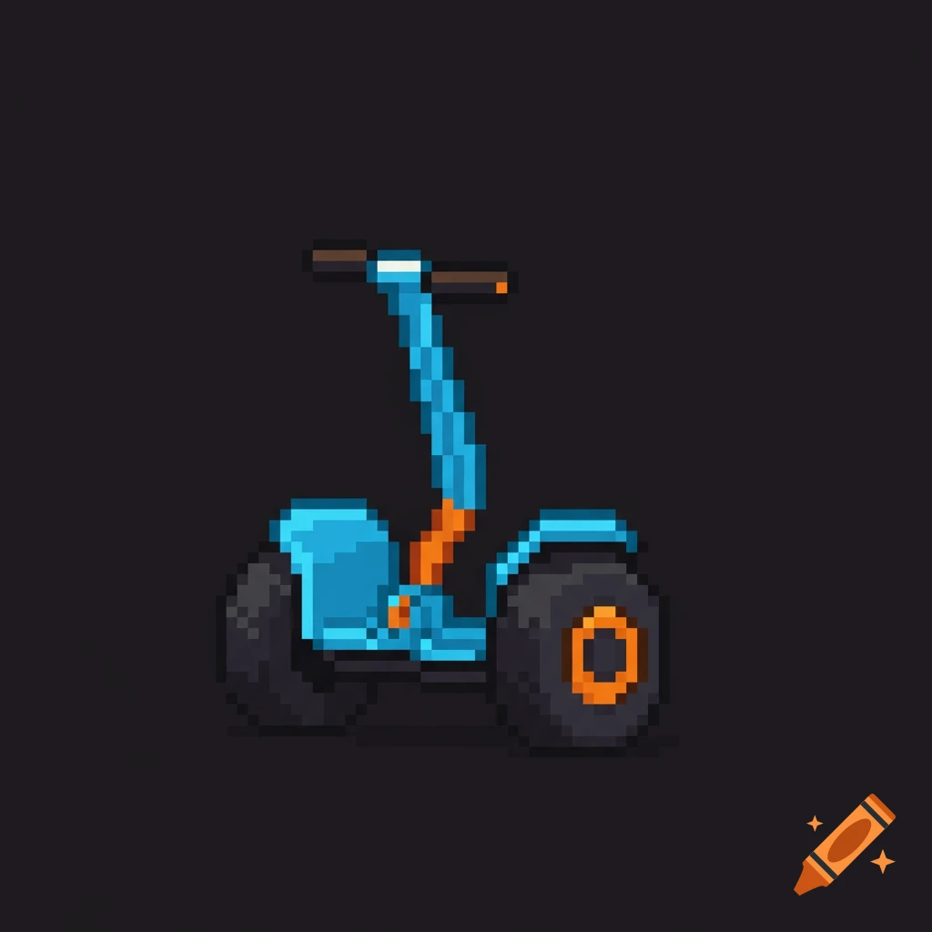 Pixel art illustration of a blue and orange Segway.