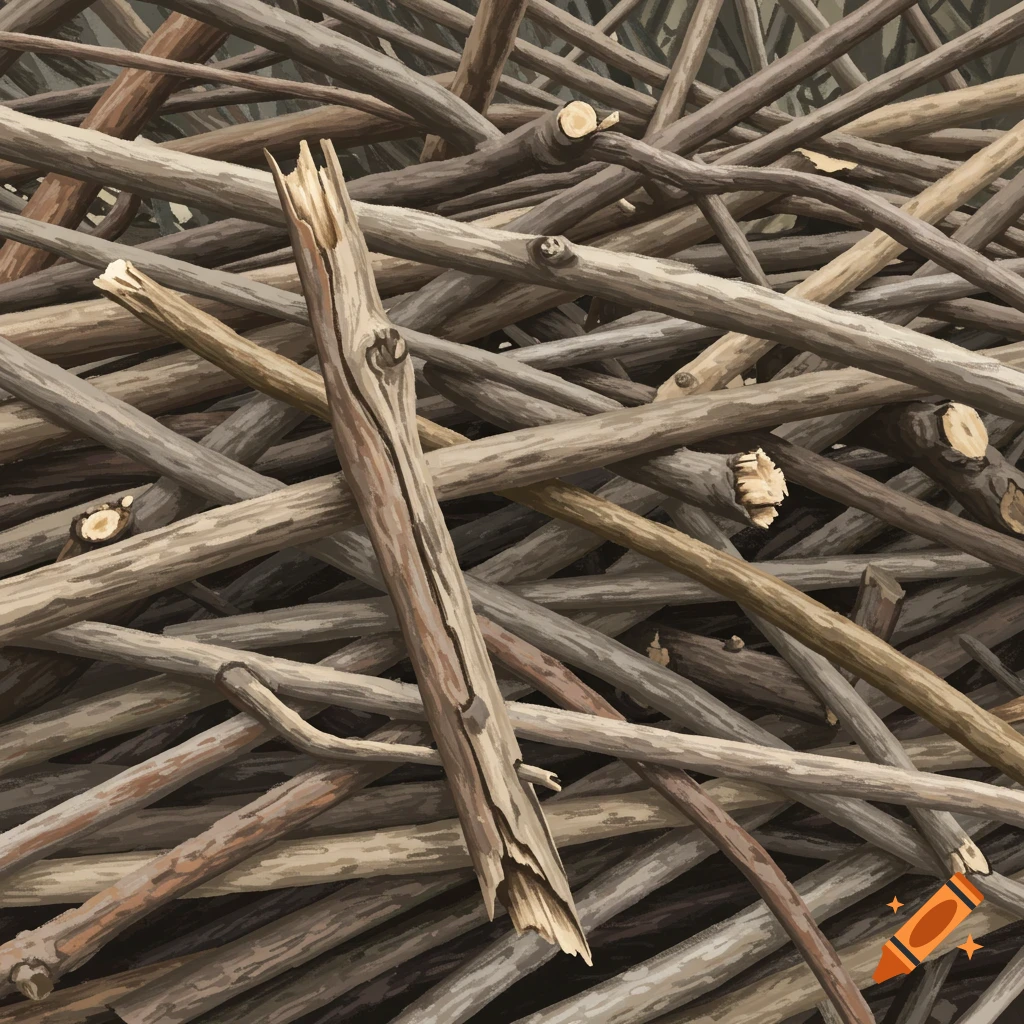 A close-up of a jumbled pile of sticks and branches.