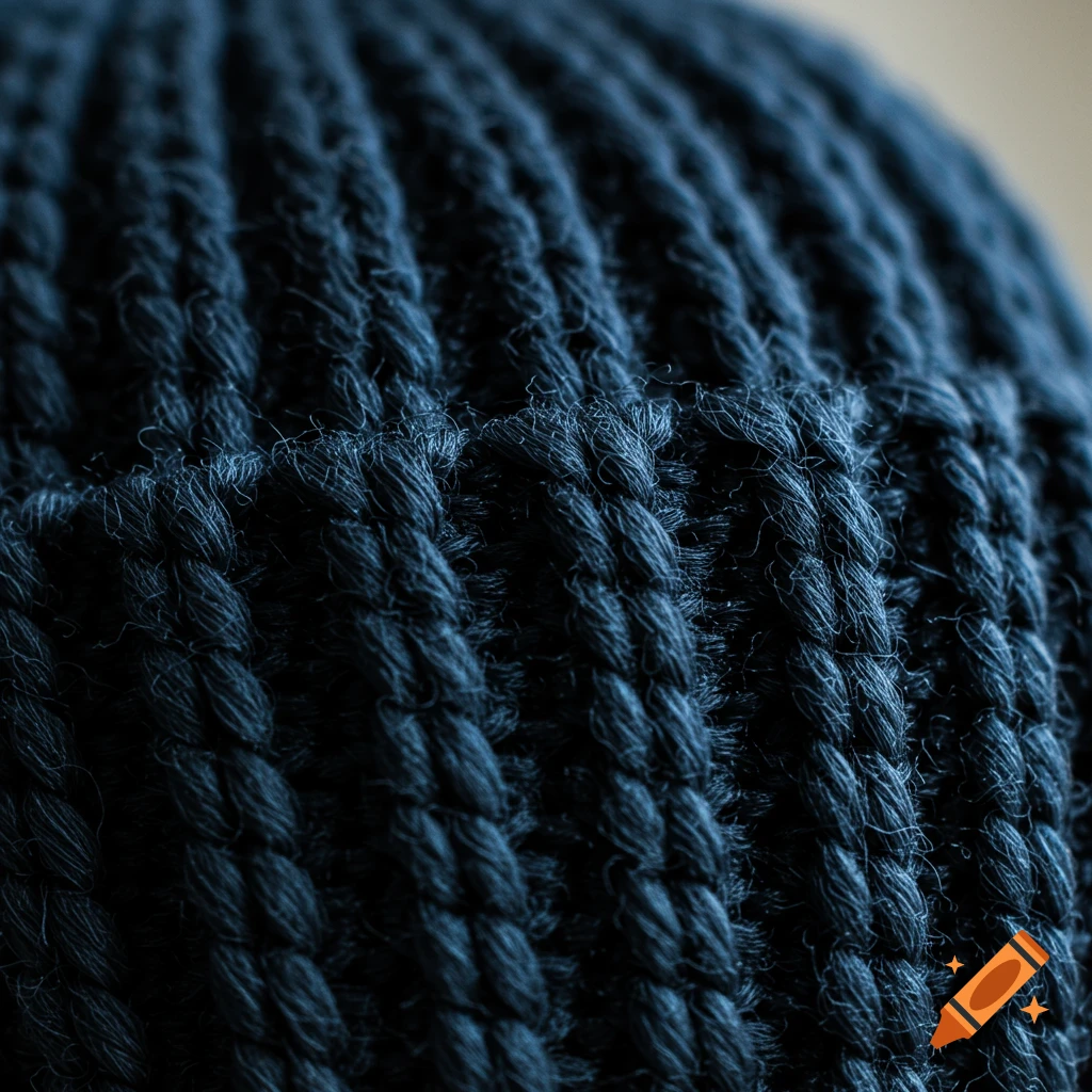 Close-up view of dark blue knitted fabric texture.