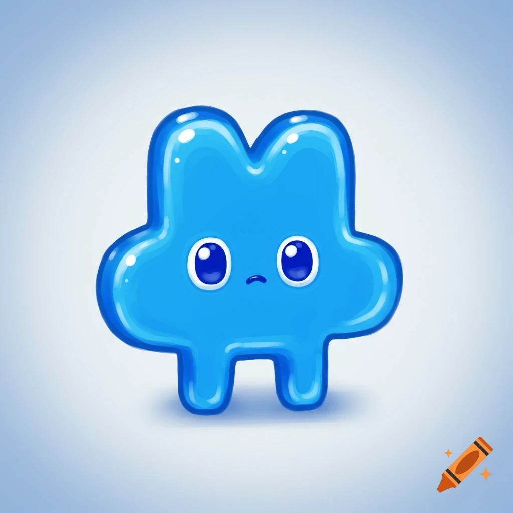 A cute blue cartoon character shaped like the number 4 with big eyes and small legs.