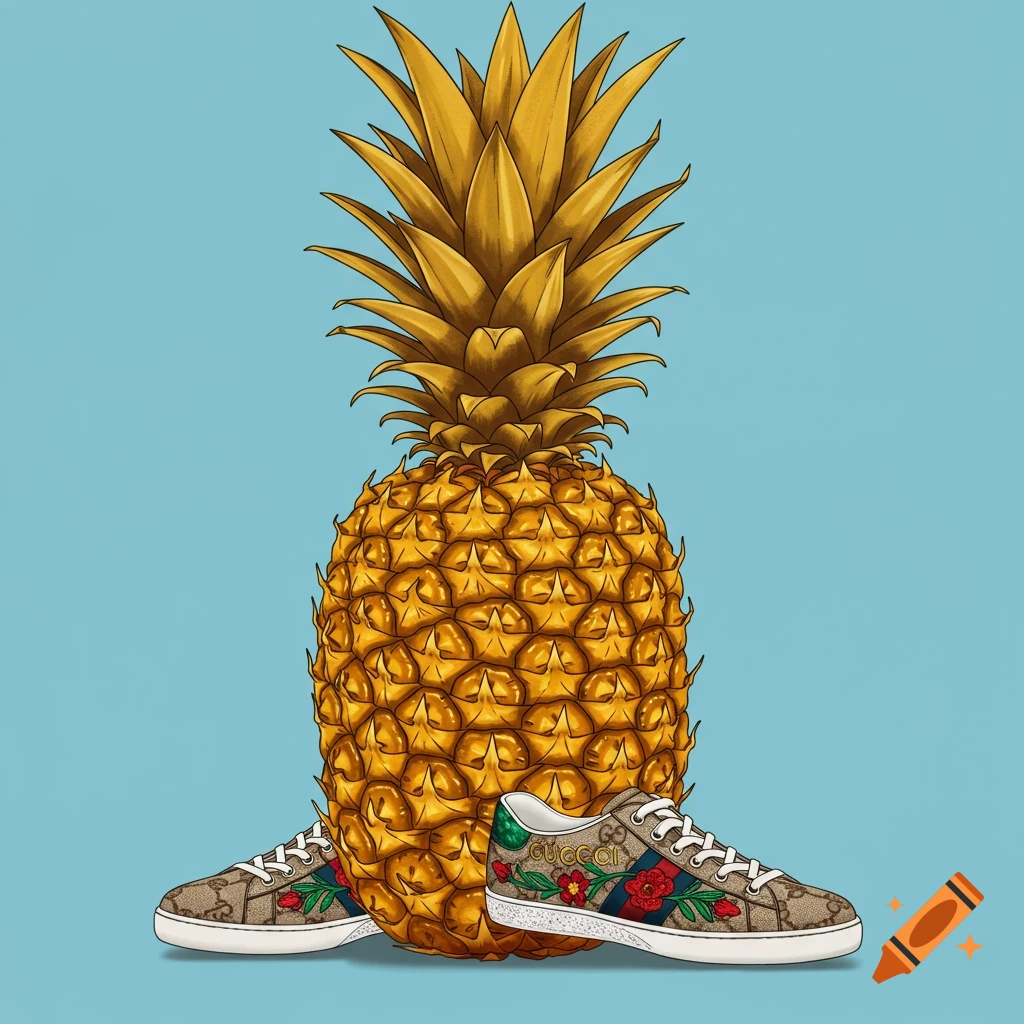 A pineapple with Gucci shoes.